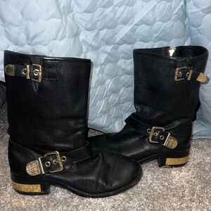 Vince Camuto black and gold leather boots